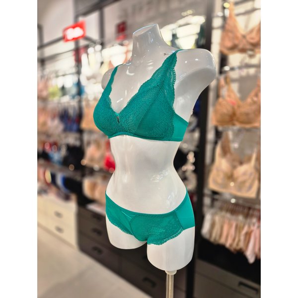 [시흥점] S 비너스 ) 딥브이 감각 노와이어 브라, 헴팬티 세트 [VBRW421/VPTW421H-GR]