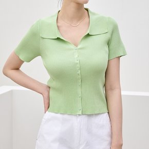 브이 버튼 카라 반팔 니트_M2507KN072B