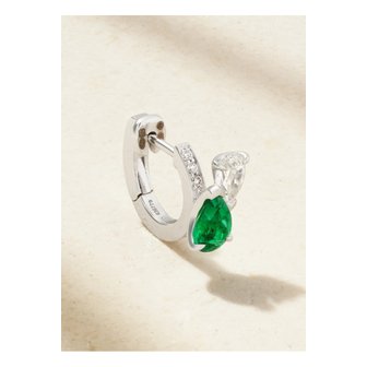 REPOSSI 레포시 세르티 쉬르 비드 14k 다이아몬드 에메랄드 싱글 이어링 1647597333367107