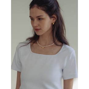 Square ribbed cotton T-shirt(White)