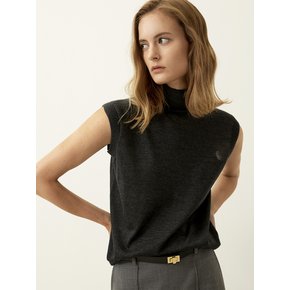 Silk Cashmere High Neck Sleeveless Knit Top Dark Grey