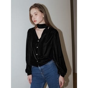 V-NECK VELVET BLOUSE_BLACK