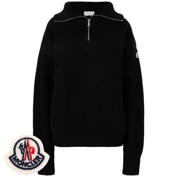 [부산점] 몽클레어 블랙 울 캐시미어 하프 집업 터틀넥 스웨터 9F00013 M1127 999