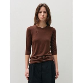 울 텐셀컷 오프 7부 티셔츠_brown