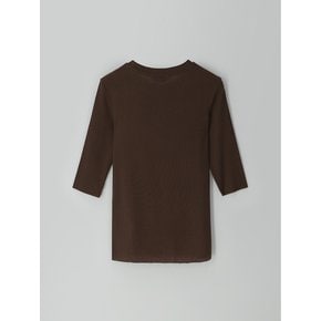 울 텐셀컷 오프 7부 티셔츠_brown