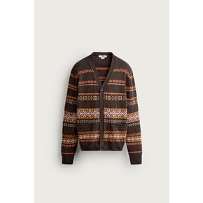 ZARA 자라 코튼과 린넨 블렌드 레귤러 핏 자카드 가디건 5755 341 700