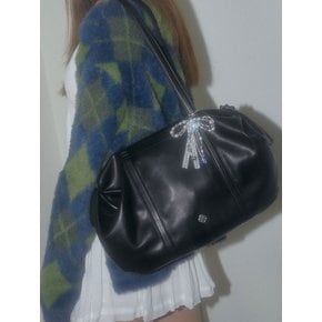 Aurora Shirring Leather Duffle Bag_Deep Black