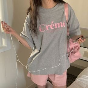 크렘레터링 라운드박스 반팔티셔츠 여성데일리 빅사이즈 여름루즈핏 프린팅 면.._P419193814