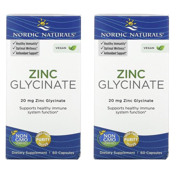 [해외직구] Nordic Naturals 노르딕내추럴 아연 글리시네이트 20mg 60캡슐 2팩