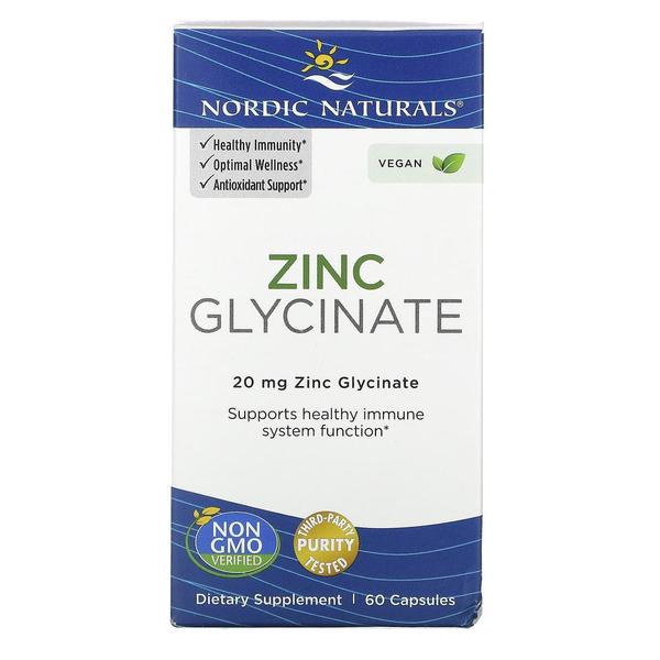 [해외직구] Nordic Naturals 노르딕내추럴 아연 글리시네이트 20mg 60캡슐 2팩