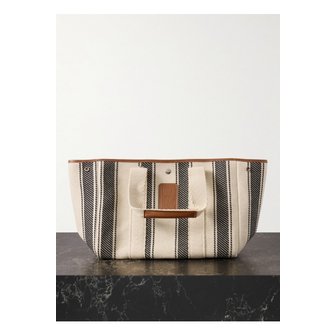 휘드베르누이 휘 드 베르누이 트라베르제 미디엄 가죽 웨빙 스트라이프 캔버스 토트 1647597342296463