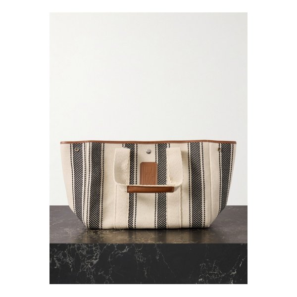 휘 드 베르누이 트라베르제 미디엄 가죽 웨빙 스트라이프 캔버스 토트 1647597342296463