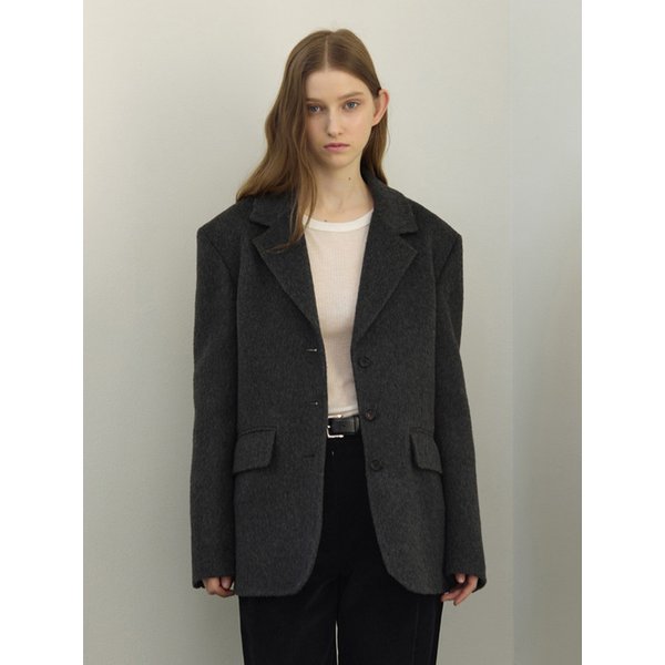 울 핸드메이드 블레이져 자켓 - 차콜 그레이