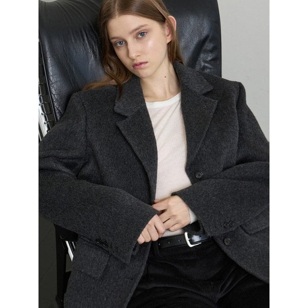 울 핸드메이드 블레이져 자켓 - 차콜 그레이