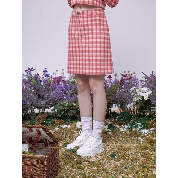 체크 미니 스커트 (핑크)