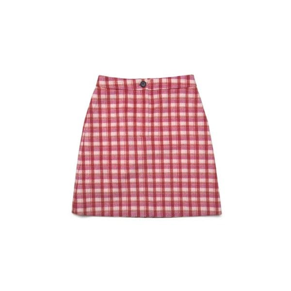체크 미니 스커트 (핑크)