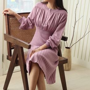 여성스러운 볼륨 셔링 단추 골지 니트원피스_P333298630