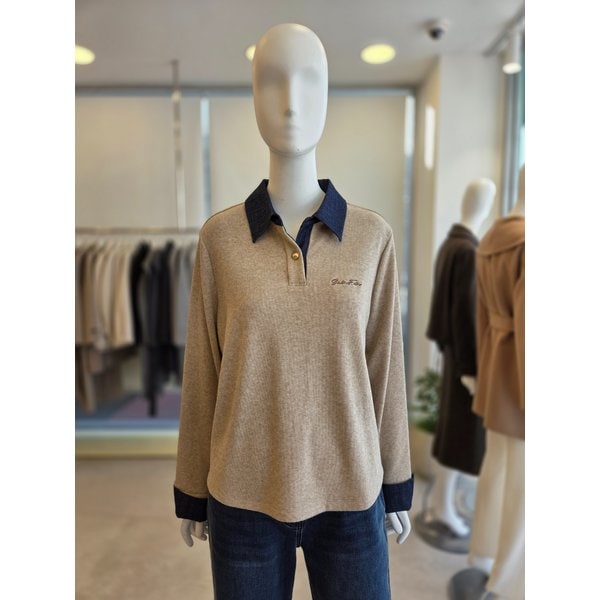 [여주점] [더 아이잗] 여성 데님 블록 레터링 자수 티셔츠  (IRBM0TS801)