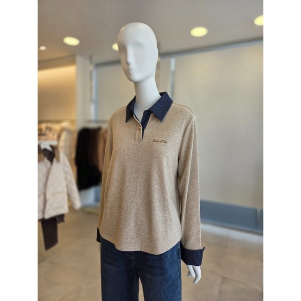 [여주점] [더 아이잗] 여성 데님 블록 레터링 자수 티셔츠  (IRBM0TS801)