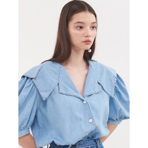 planet-115 Big collor denim blouse_light blue