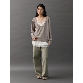 PLAIN DEEP U-NECK KNIT - BEIGE