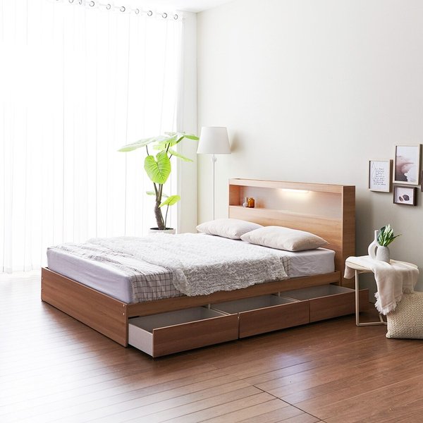 [착불] 우아미가구 모노 밀크 A타입 LED 3서랍 슈퍼싱글 침대+독립매트 FO5140