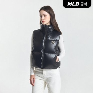 MLB [코리아공식] [셀럽착용] 여성 베이직 유광 크롭 패딩조끼 NY (Black)