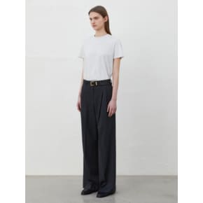 BASIC WIDE TWO TUCK SLACKS_CHARCOAL