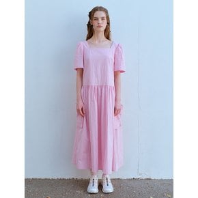 SQUARE NECK POCKET DRESS, PINK