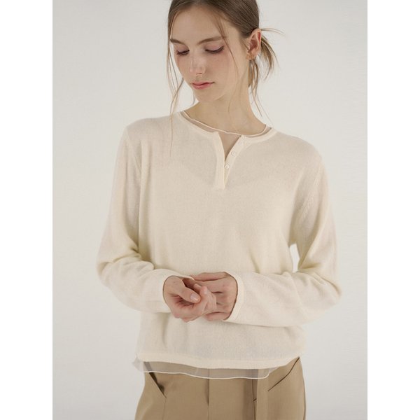 시어 레이어드 울 100 스웨터 - 아이보리