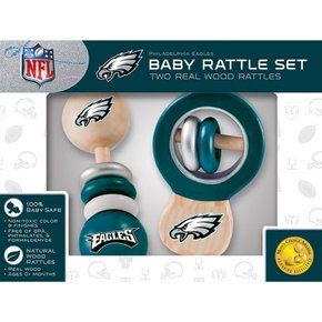 Baby Fanatic Wood Rattle 2 팩 - NFL 필라델피아 이글스 아기 장난감 세트 유아 아기 장난감