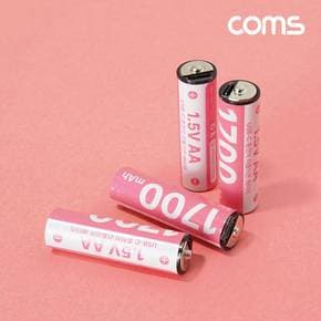 Coms USB Type 충전지 충전식 건전지 리튬이온 Li-ion AA 1.5V 1700mAh 4개입