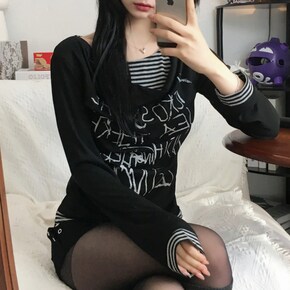 Y2K 일체형 드레이프 배색 스트릿 탑2color