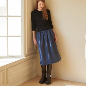 Shirring Flare Skirt Blue