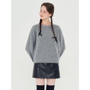 MET jewelry neck wool knit gray