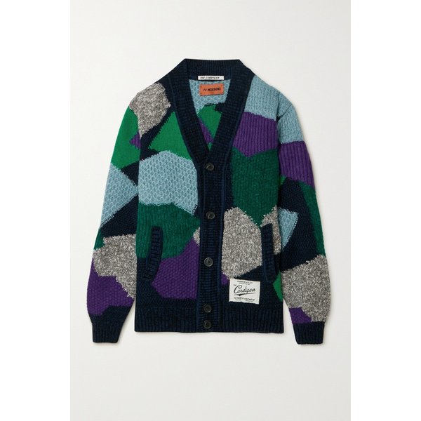 Appliquéd Patchwork Wool-blend Cardigan 블루 43769801095590396