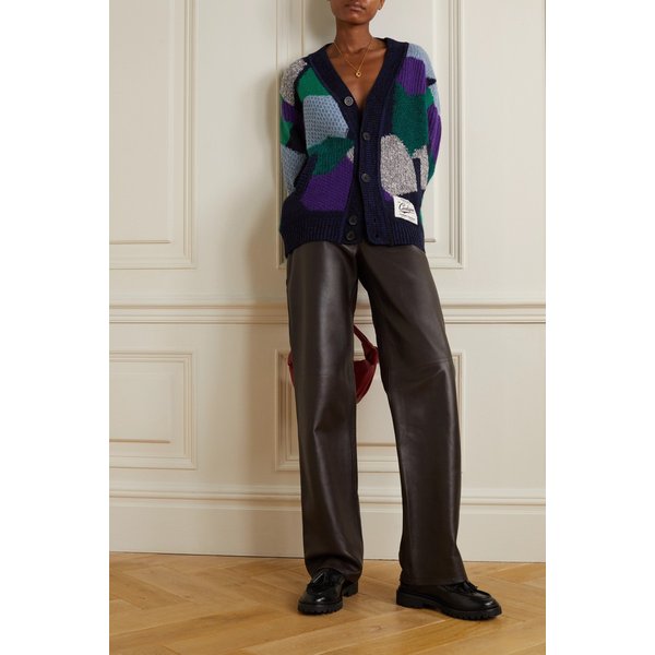 Appliquéd Patchwork Wool-blend Cardigan 블루 43769801095590396