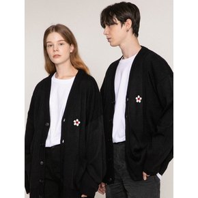 [UNISEX]플라워하트 자수 니트 가디건_블랙