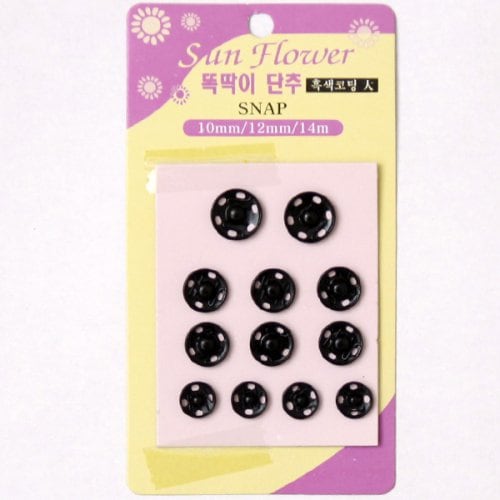 대 똑딱이단추흑색코팅 10mm 12mm 14mm X ( 5매입 )