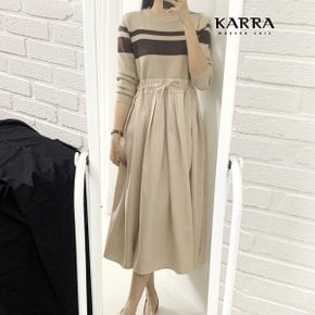 KARRA 플리츠롱배색원피스_A4S0225