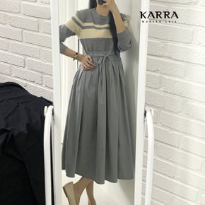 KARRA 플리츠롱배색원피스_A4S0225