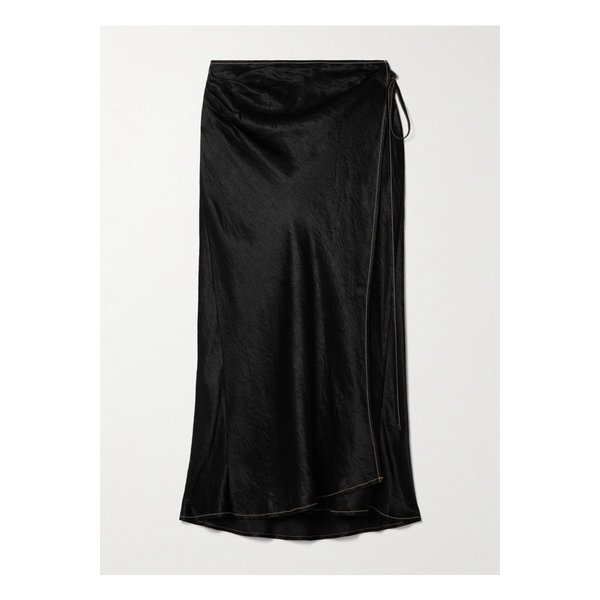 랩 이펙트 크링클 새틴 미디 스커트 블랙 1647597345136423