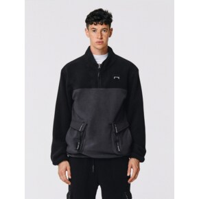 LOGO TAPE MICRO FLEECE HALF ZIP-UP-BLACK