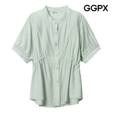 GGPX 사선 핀턱 차이나넥 셔링 블라우스 (GP6SH011F)