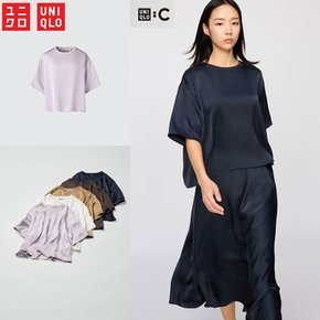 C 재팬 새틴 오버사이즈 숏 블라우스 5부 소매 5컬러 483049