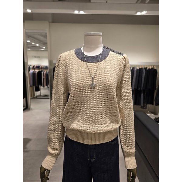 [파주점] 글리터 펀칭 데님 배색 니트 JR2A1PO314