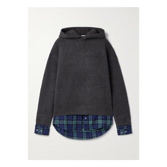 아크네스튜디오 레이어드 니트 체크 코튼 플란넬 후디 다크 그레이 46376663162871123