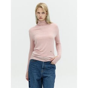 SHEER HIGH-NECK KNIT LIKE TOP_PINK