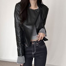  여성 봄 가을 가죽자켓 라이더자켓 크롭 사선 슬림핏