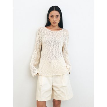 HACIE COTTON BLENDED SLUB KNIT TOP [IVORY][BLACK]